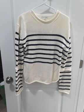 Banana Republic Cream Crewneck Sweater with Black Stripes